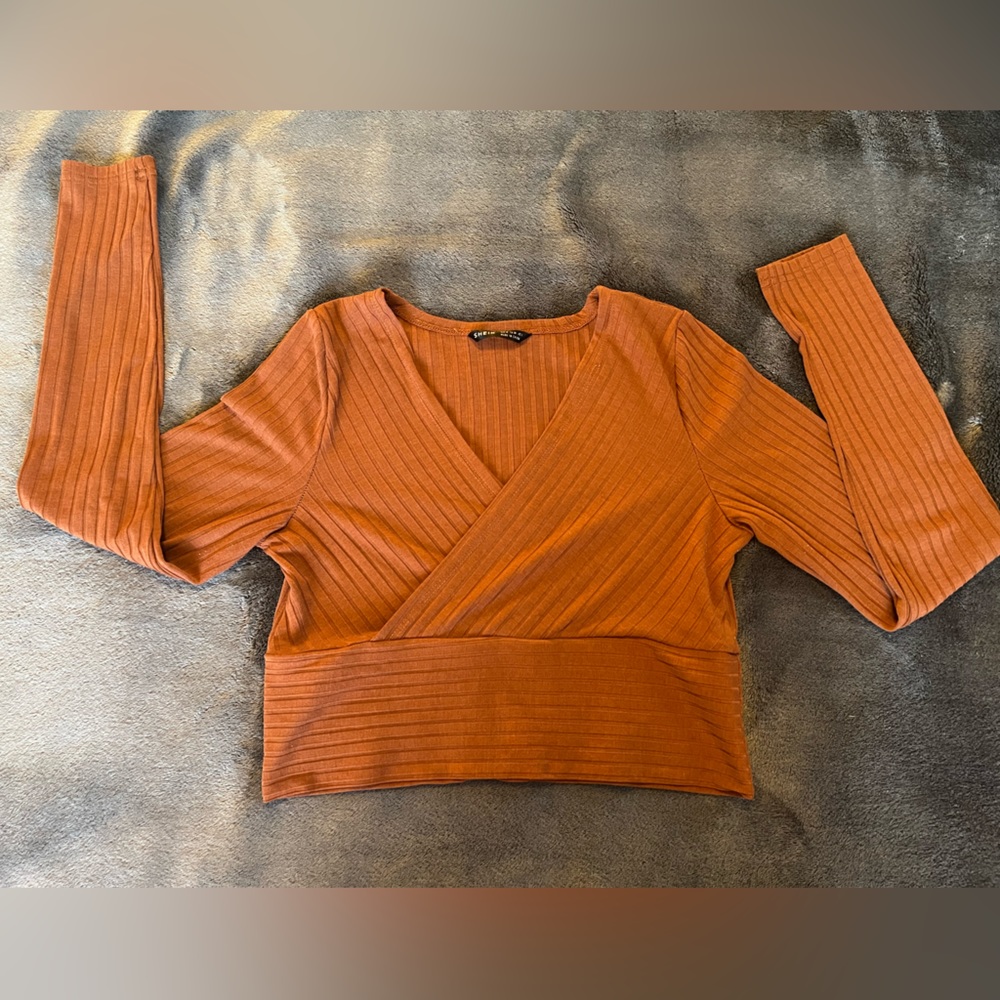 Brown long sleeve crop top